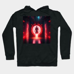 Cyberpunk Mysterious Crimson Red Neon Portal Hoodie